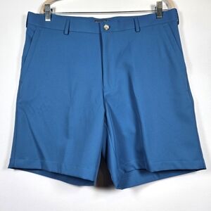 Peter Millar Crown Sport Blue Flat Front Golf Shorts Size 36 TAILORED INSEAM
